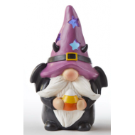 LED LIGHTED COSTUMED HALLOWEEN GNOMES, PURPLE, 7"Tall,  Resin